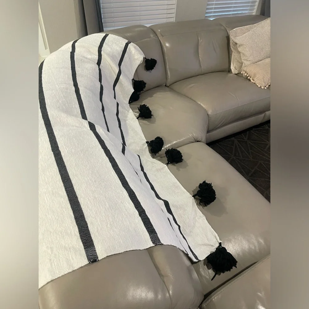 Woven nook moroccan blanket extra large with Pom poms great condition